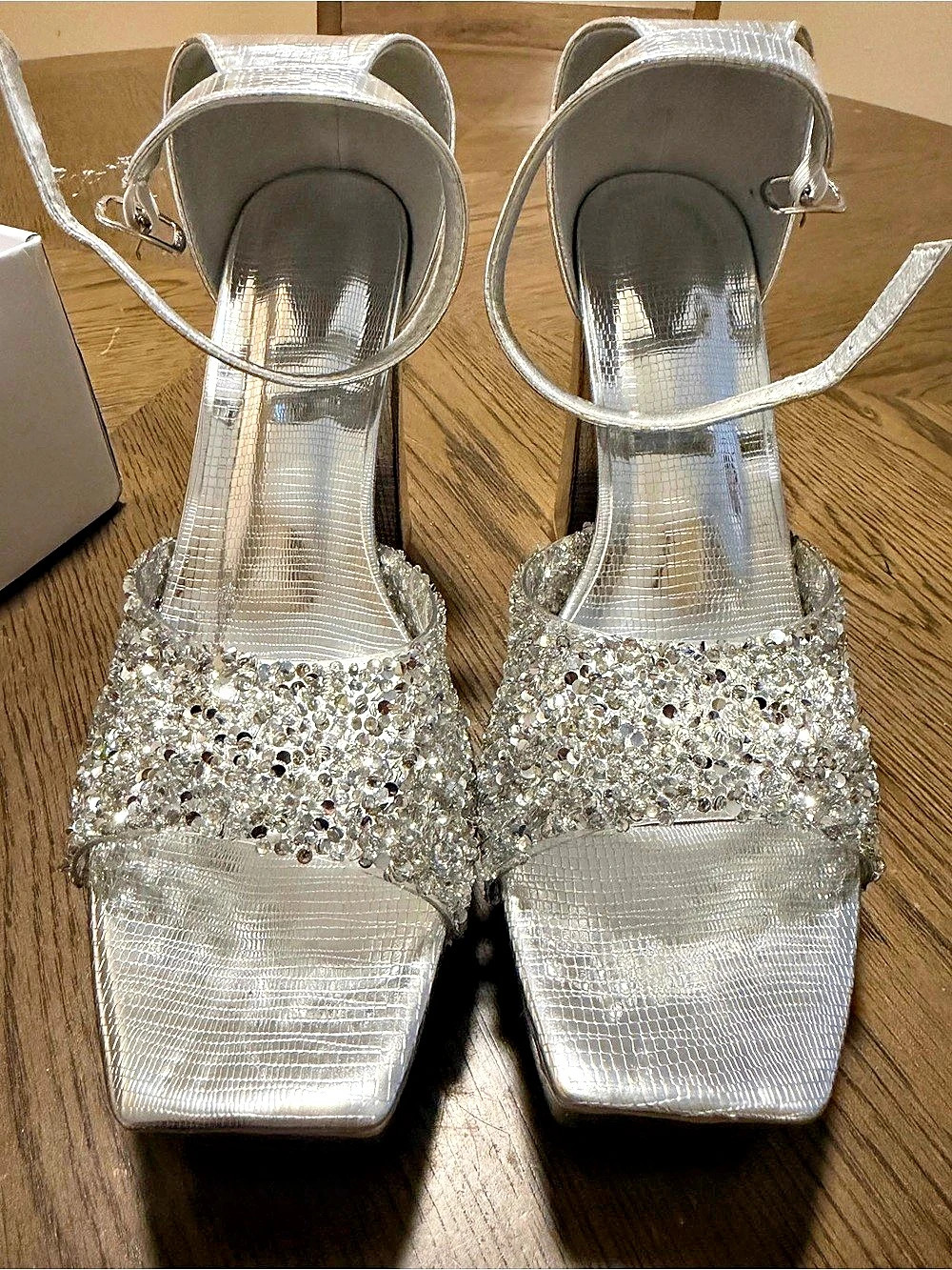 Silver Embellished Platform Heels Like New
